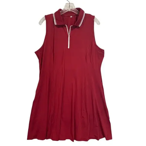 FKEEP Women’s Tennis Golf Dress 2XL Burgundy Athletic Zipper with Shorts NWT - Picture 1 of 12